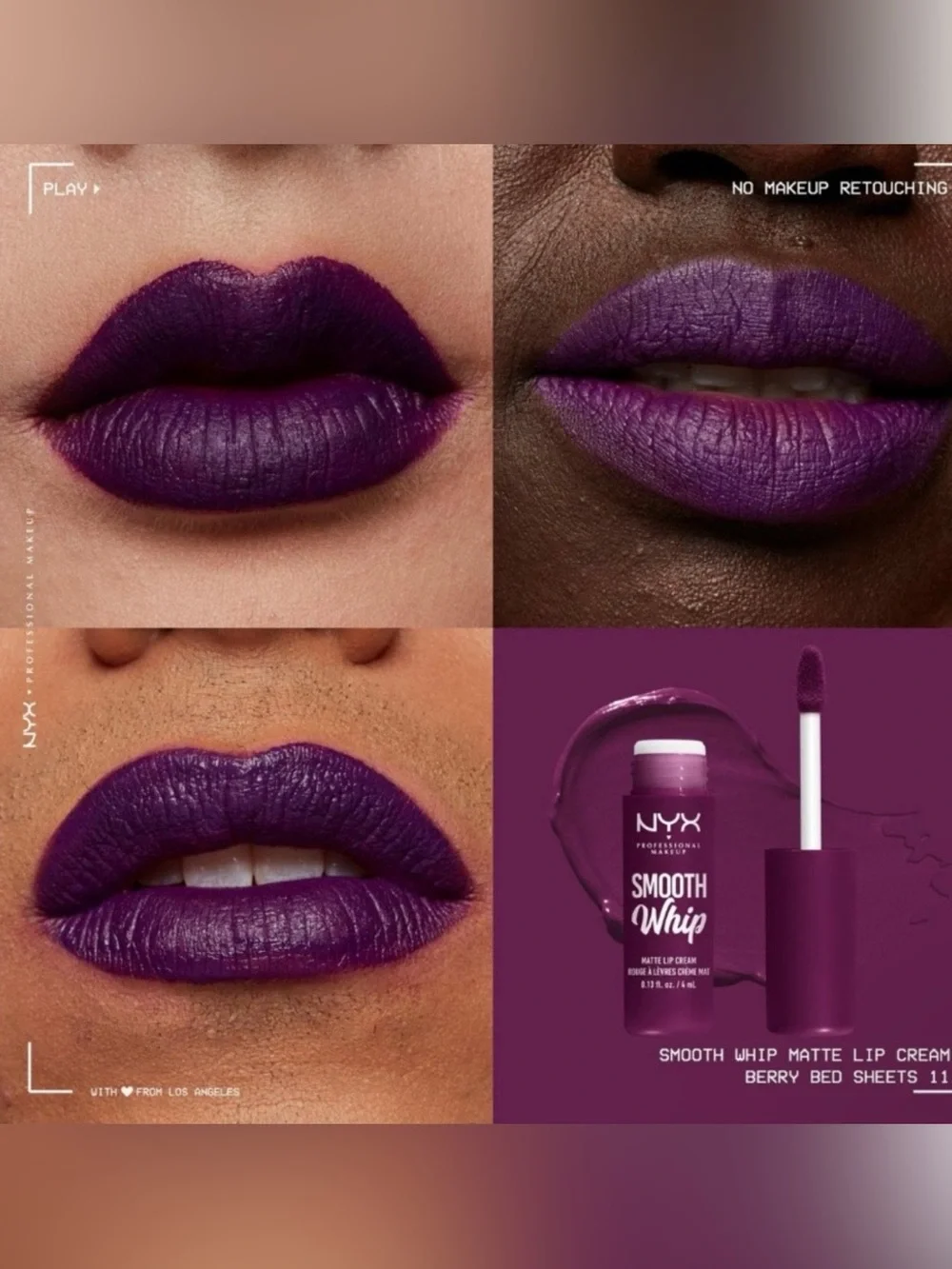 NYX SMOOTH WHIP MATTE LIP CREAM Berry Bed Sheets💜